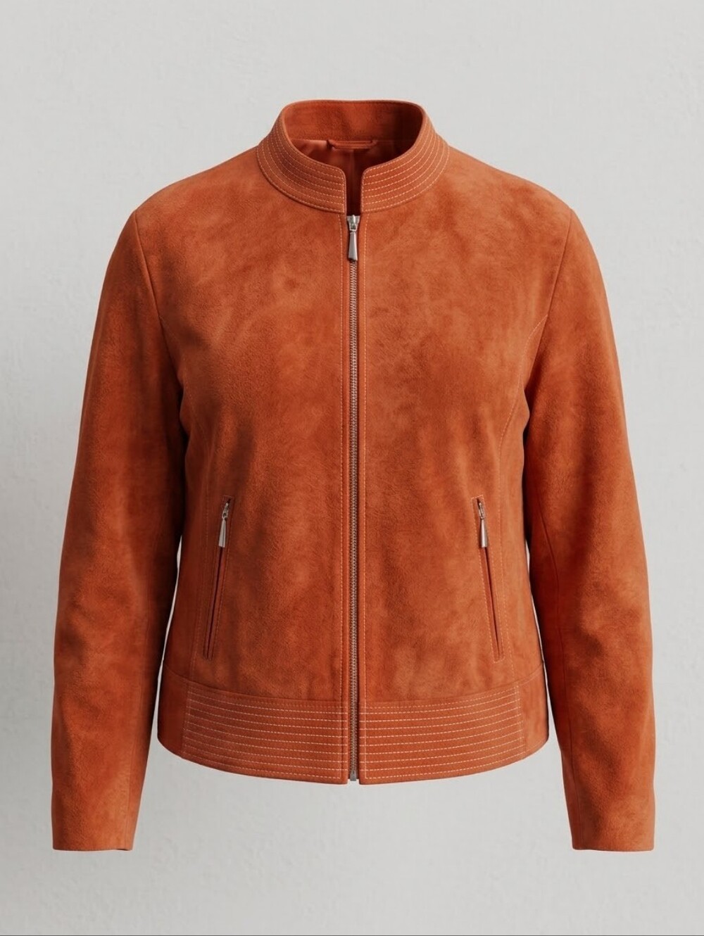 Vintage Terry Lewis Orange Suede Leather Moto Cafe Racer Jacket Minimalist